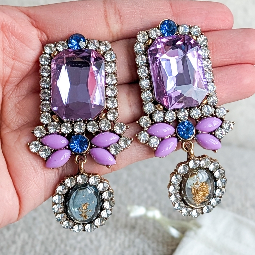 Amethyst Aura | Fashion Dangle Statement Earrings - Picture 3 of 5